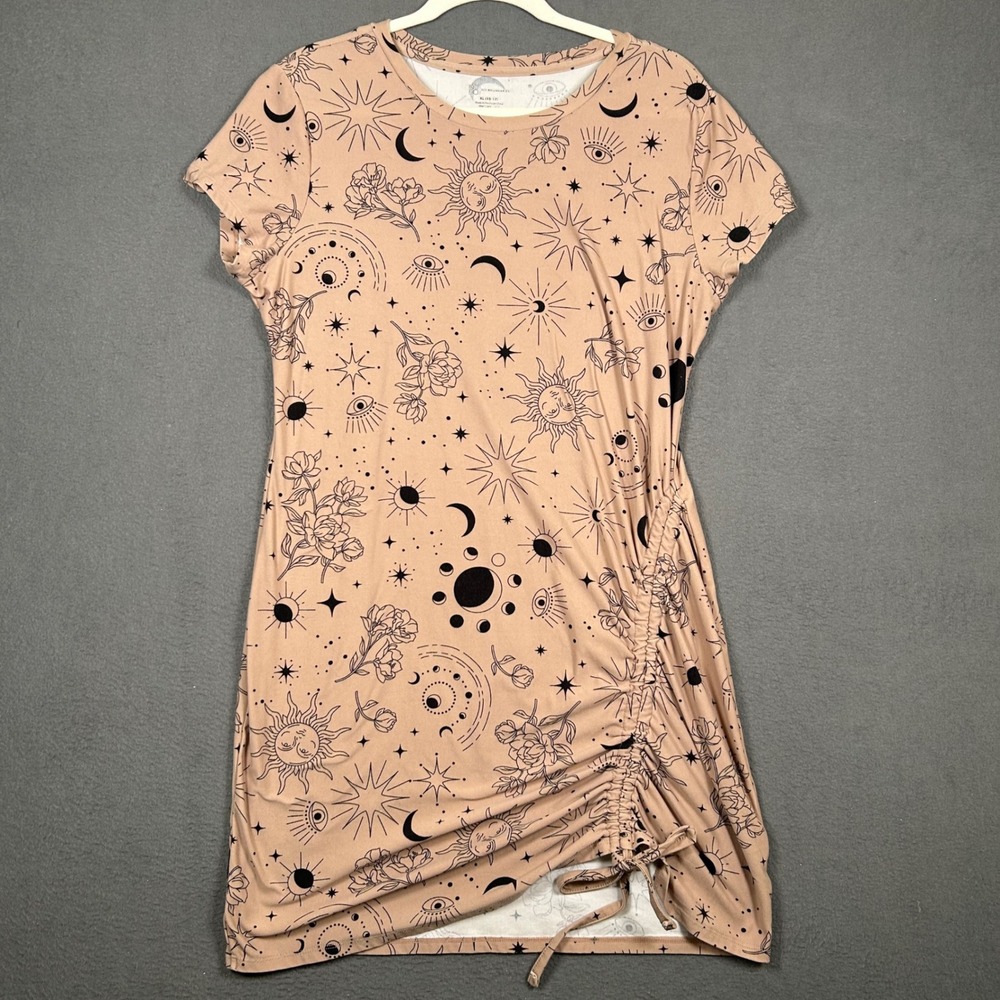No Boundaries T-Shirt Dress Womens XL Pink Celestial Sun Moon Ruched Side Mini